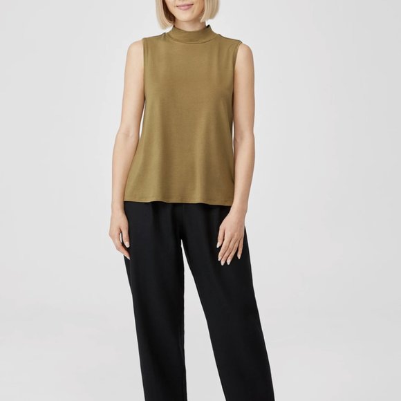 Eileen Fisher Butternut Basic Length Fine Jersey Mock Neck Tank - Picture 5 of 6